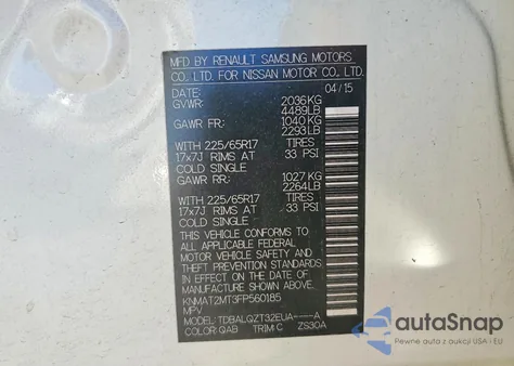 2015 Nissan Rogue S from USA, damaged, VIN KNMAT2MT3FP560185